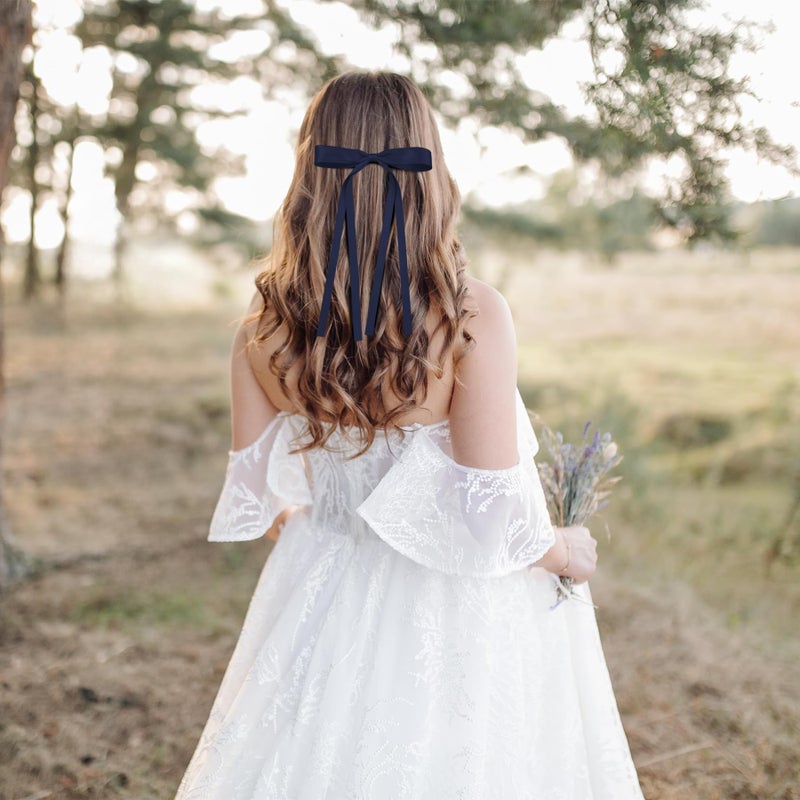 TULOBI 9.8in Navy Blue Tassel Ribbon Bow Hair Clips with Long Tail for Women Solid Satin Polyester Hair Bows Alligator Barrettes Clips For Girls Thick Fine Hair Decor Accessories - Image 3